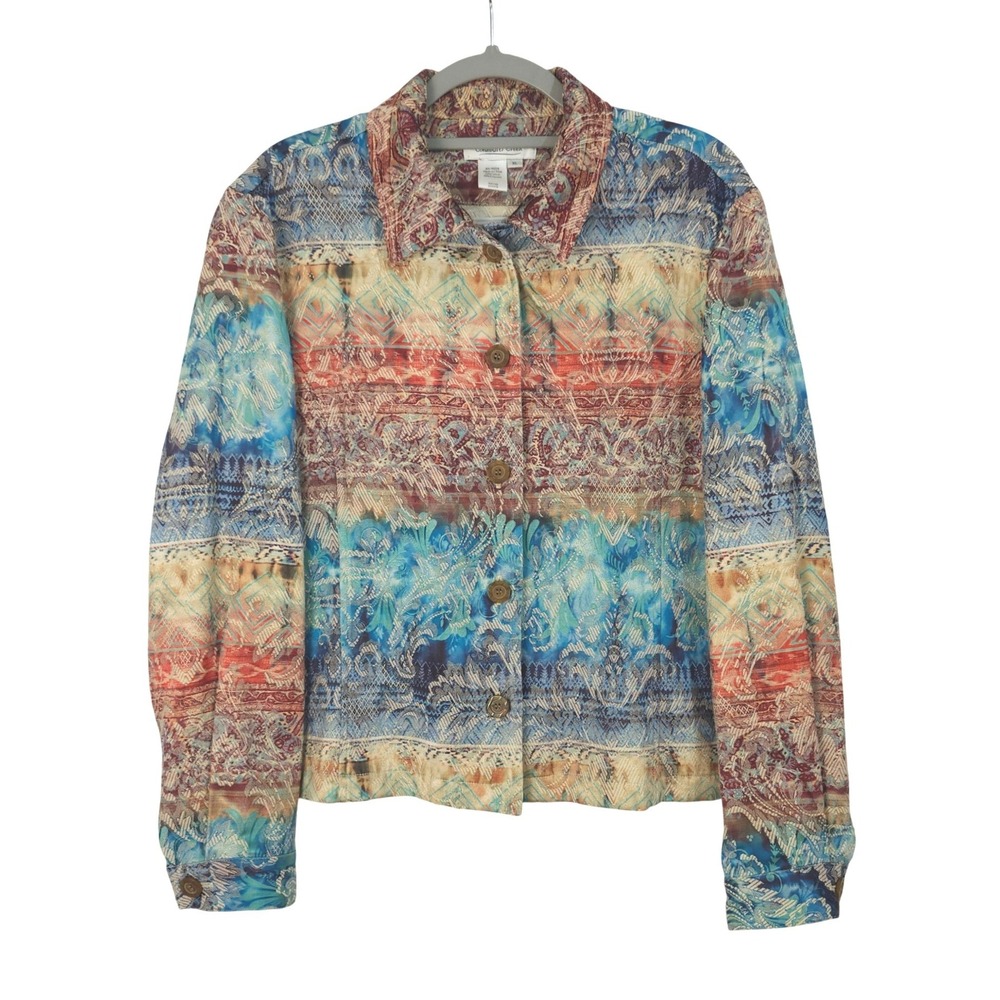 Coldwater Creek Jacquard Tapestry Button Jacket Womens XL Multicolor Artsy Boho